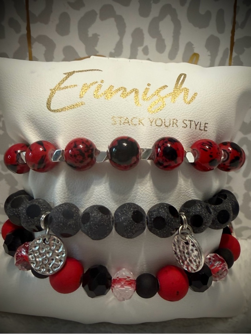 New ERIMISH Bracelets - 3 Pc - Red&Black - Custom Regular, Kids or Extended Size